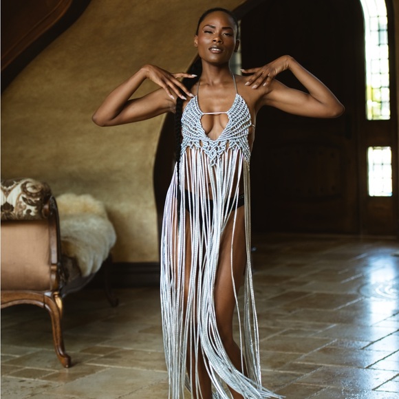 Handmade Metallic Silver Macrame Dress - Picture 6 of 17